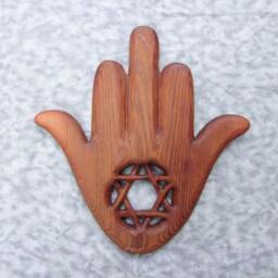 Chamsa With Star Of David Wood Carving Hamsa Symbol Protection & Good Luck Wall Hanging Hand Miriam - thumbnail 3