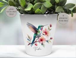 Personalised Hummingbird Plant Pot - Pen Holder - Brush Organizer Gift For Mum, Teacher, Bird Lover Ceramic Succulent Planter