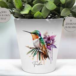Personalised Hummingbird Plant Pot - Pen Holder - Brush Organizer Gift For Mum, Teacher, Bird Lover Ceramic Succulent Planter - thumbnail 3