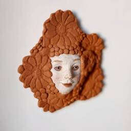 Flower Girl Original Handmade Ceramic White Mask Sculpture Portrait Face Woman Folk Clay Decor Ginger Interior Gallery Wall Christmas Gift - thumbnail 3