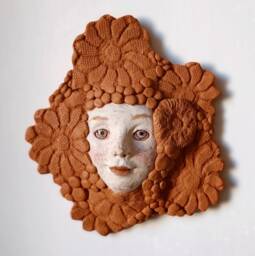 Flower Girl Original Handmade Ceramic White Mask Sculpture Portrait Face Woman Folk Clay Decor Ginger Interior Gallery Wall Christmas Gift - thumbnail 1