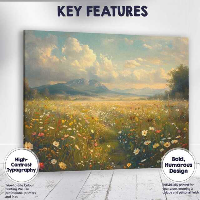 Radiant Summer Wildflower Field Scenic Landscape Canvas Wall Art Print Decor Picture Ready To Hang - image 1