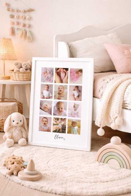 Baby First Year Photo Collage, Personalised 12 Pictures, Baby's 1st Year Photo Print Frame , Custom Baby Gift, Nursery Decor, Birthday - image 1