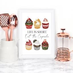 Life Is Short, Eat The Cupcake Funny Kitchen Unframed Wall Art Poster Print - thumbnail 3