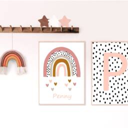 Set Of 2 Rainbow Print, Nursery Decor, Playroom Prints, Personalised Kids Initial Polkadot Prints - thumbnail 2