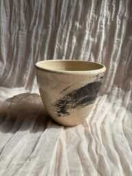 Makers Mark Ceramic Planter, Handmade Glazed Pot, Black Plant Pots, 500Ml White Vessel, Unique British Gift, Handcrafted Pots