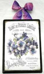 Paris Perfume Label Wood Sign With Violet Bouquet - French Country Wall Decor - thumbnail 1