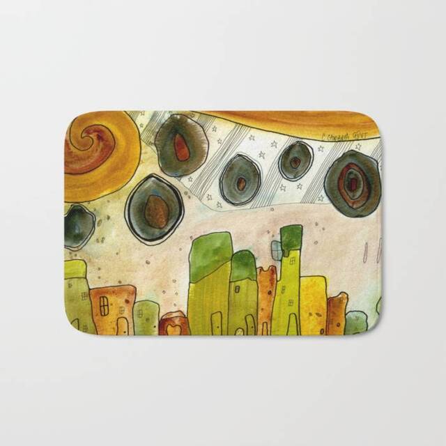 Abstract Colorful Cityscape Bohemian Bath Mat Microfiber Boho Carpet Bathroom Rug Kitchen City Scape Folk Art Art - image 1