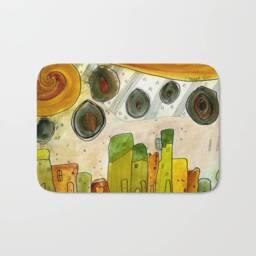 Abstract Colorful Cityscape Bohemian Bath Mat Microfiber Boho Carpet Bathroom Rug Kitchen City Scape Folk Art Art - thumbnail 1