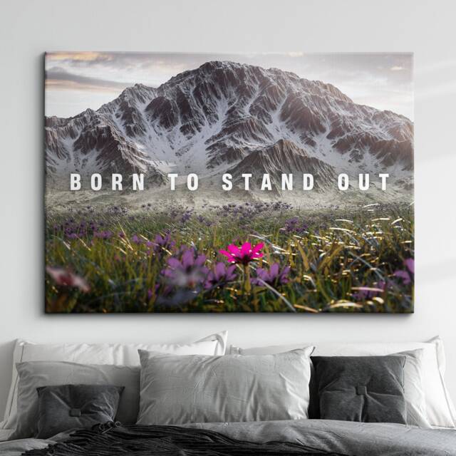 Born To Stand Out Quote Flower Mountain Motivational Inspirational, Framed Canvas Wall Art Poster Print, Home Office & Room Decor, Gift Idea - image 1
