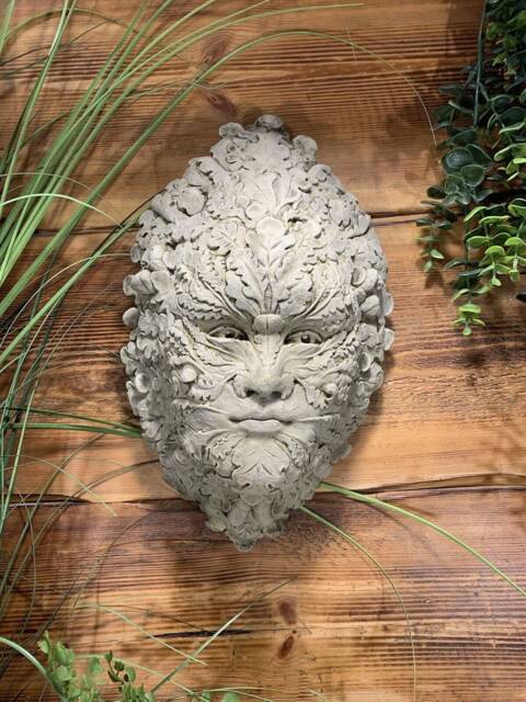 stone Garden Green Man Lady Leaf Face Plaque Wall Hanging Ornament High Detail - image 1
