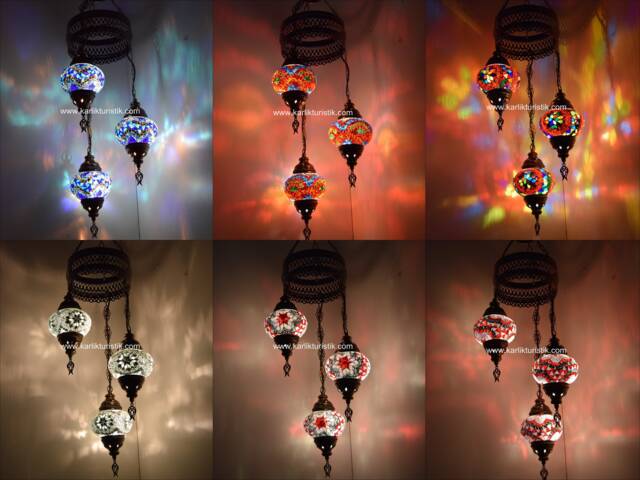 Turkish Lamp 3 Globe Sprial Desing Set, Ceiling , Mosaic Hanging, Moraccon , Turkish Mosaic Chandelier