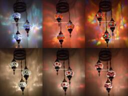 Turkish Lamp 3 Globe Sprial Desing Set, Ceiling , Mosaic Hanging, Moraccon , Turkish Mosaic Chandelier - thumbnail 1