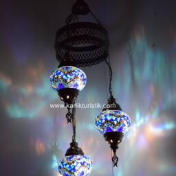 Turkish Lamp 3 Globe Sprial Desing Set, Ceiling , Mosaic Hanging, Moraccon , Turkish Mosaic Chandelier - thumbnail 2