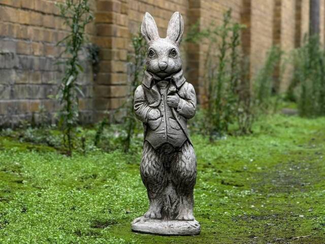 Peter Rabbit Statue Concrete Garden & Home Figurine Dapper in Suit Sculpture Outdoor Animal Ornament Easter Bunny Decor - image 1