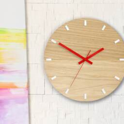 Wood Clock Large Wall Red Modern Oak Clocks White Unique - thumbnail 4