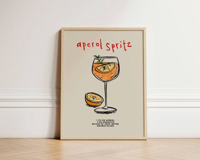 Aperol Spritz Print, Cocktail Retro Wall Art, Kitchen Prints, Decor, Aesthetic Room Gallery Wall, Home Inspo, Unframed - image 1