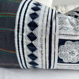Handmade Hmong Hemp Pillow Cover Ethnic Tribal Embroidery - 16x26 - thumbnail 2