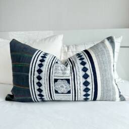 Handmade Hmong Hemp Pillow Cover Ethnic Tribal Embroidery - 16x26 - thumbnail 1