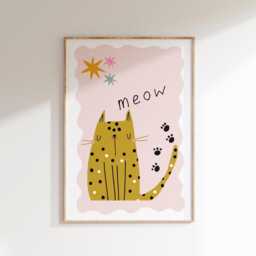 Childrens Cute Cat Wall Print For Childrens Bedroom, Bedroom Or Playroom - thumbnail 1