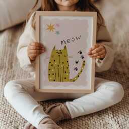 Childrens Cute Cat Wall Print For Childrens Bedroom, Bedroom Or Playroom - thumbnail 2