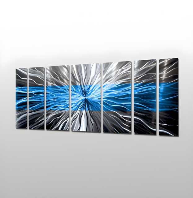 "Large Modern Metal Wall Art ""Cosmic Energy, Blue" - image 1