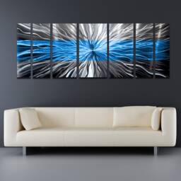 "Large Modern Metal Wall Art ""Cosmic Energy, Blue" - thumbnail 2