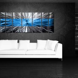 "Large Modern Metal Wall Art ""Cosmic Energy, Blue" - thumbnail 4
