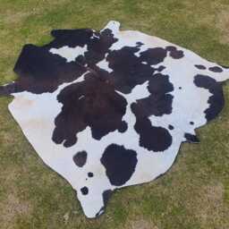 Genuine Black & White Tri-Color Cowhide Rugs - Brazillian For Living Room Real Hair-On Floor Area - thumbnail 2