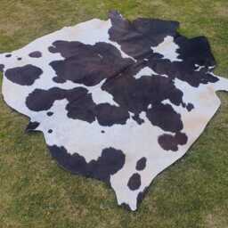 Genuine Black & White Tri-Color Cowhide Rugs - Brazillian For Living Room Real Hair-On Floor Area - thumbnail 3