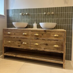 Abingdon Double Vanity Unit - Handmade Reclaimed Timber Bathroom Furniture With 4 Drawers - thumbnail 2