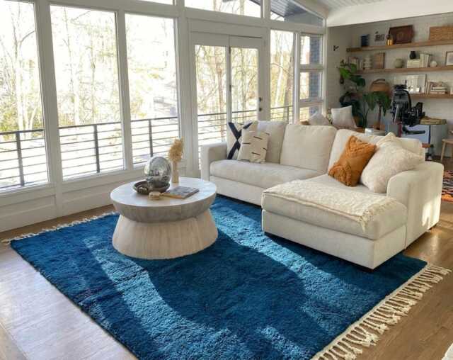Deep Blue Shag Moroccan Rug - Large Area Rugs Berber Handmade Wool Carpet - image 1