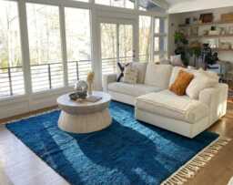 Deep Blue Shag Moroccan Rug - Large Area Rugs Berber Handmade Wool Carpet - thumbnail 1