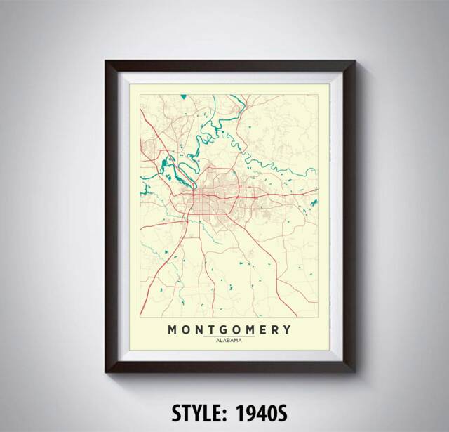 Montgomery Alabama Map Art Print Vintage Style Travel Poster - image 1