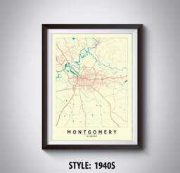 Montgomery Alabama Map Art Print Vintage Style Travel Poster - thumbnail 1