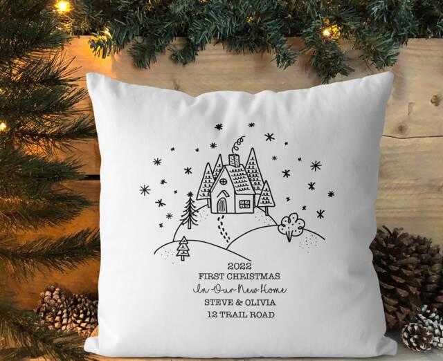 Personalised First Christmas in Our New Home Cushion, Decor, Gift, Xmas, Housewarming, Cover & Inner, Xmas Decorations - image 1