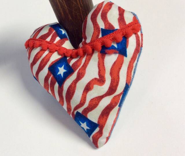 Americana Fabric Heart, Patriotic Shelf Sitter, Farmhouse Decor - image 1
