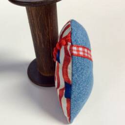 Americana Fabric Heart, Patriotic Shelf Sitter, Farmhouse Decor - thumbnail 3