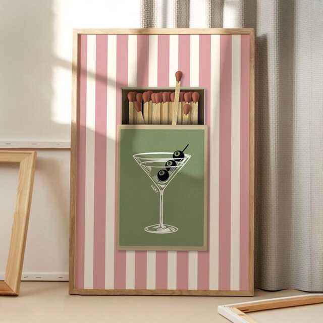 Vintage Martini Matchbox Stripe Art Canvas Poster, Retro Wall Art, Apartment Aesthetic Decor, Home Printed Gift - image 1