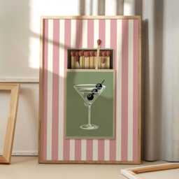 Vintage Martini Matchbox Stripe Art Canvas Poster, Retro Wall Art, Apartment Aesthetic Decor, Home Printed Gift - thumbnail 1