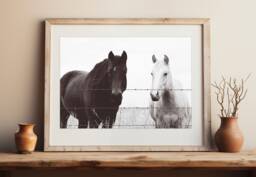 Horse Art, Southwest, Midwest, Wall Decor, Equestrian, Western, Black, White, Country Kitchen & Living Room - thumbnail 1