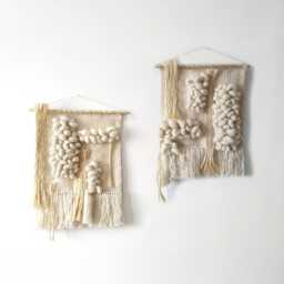 Textured Woven Wall Hanging Set Neutral Minimalist Rustic Textile Art Perfect For Above Bed Decor - thumbnail 1