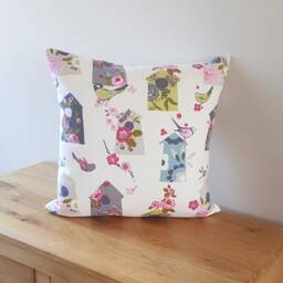 Birdhouse Cushion, Flowers & Birds Pillow With Pattern On Both Sides, Fastened A Zip - thumbnail 2