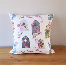 Birdhouse Cushion, Flowers & Birds Pillow With Pattern On Both Sides, Fastened A Zip