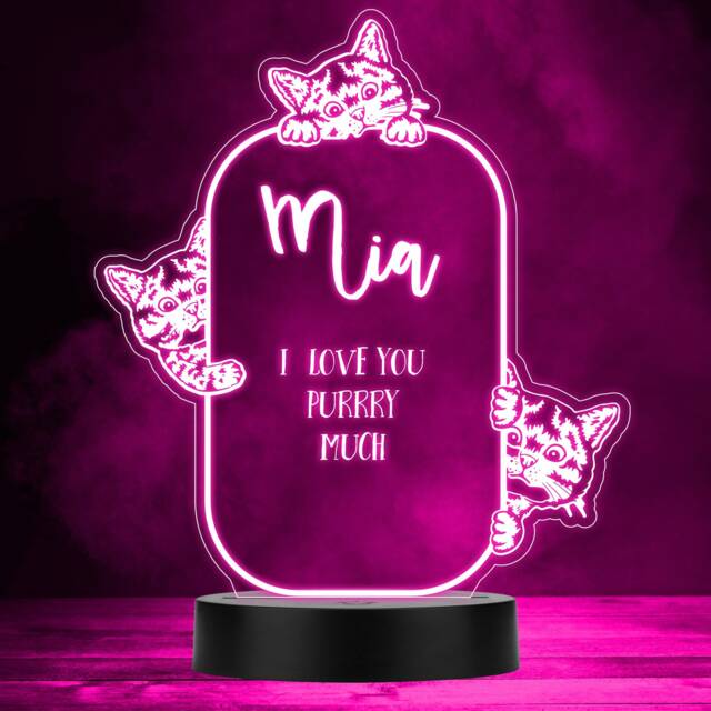 Cute Kittens I Love You Purry Much Multicolour Personalised Gift Led Night Light - Bedroom Lamp - image 1