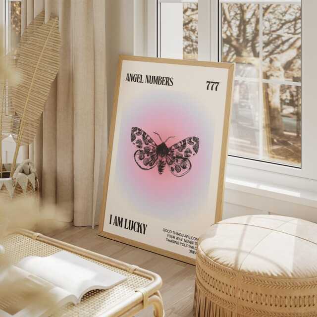 Angel Number 777 I Am Lucky Poster, Aura Prints, Spiritual Wall Art, Retro Gallery Affirmations, Trendy Decor, Bedroom Art - image 1