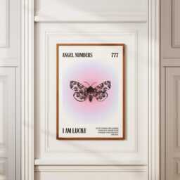 Angel Number 777 I Am Lucky Poster, Aura Prints, Spiritual Wall Art, Retro Gallery Affirmations, Trendy Decor, Bedroom Art - thumbnail 3