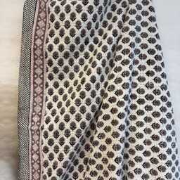 Kantha Stitch Pure Cotton Reversible Bed/Sofa Throw King Size - Handmade Handprinted Floral Dohar White Taupe Black Muted Elegant Country - thumbnail 2