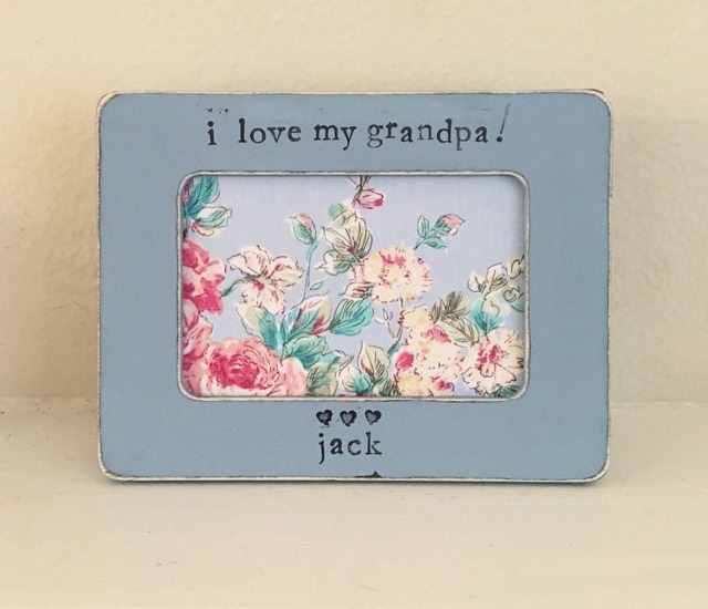 Personalized Grandpa Picture Frame Hand Stamped Floral 4x6 Photo - image 1