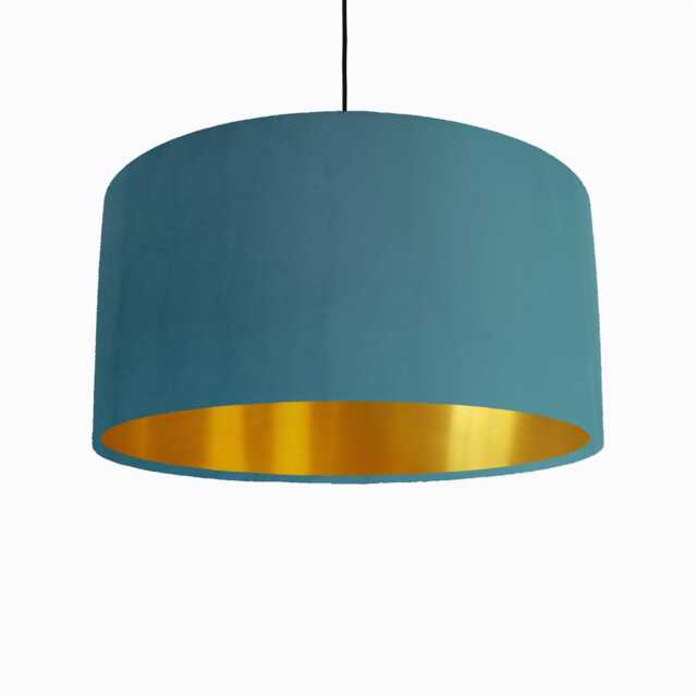 Petrol Blue Lampshade in Velvet With Gold Lining, Large Plain Ceiling Lightshade - image 1